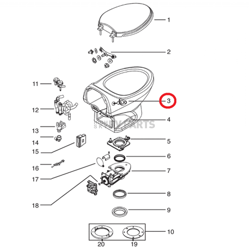 Thetford Toilet Flush Switch 28964